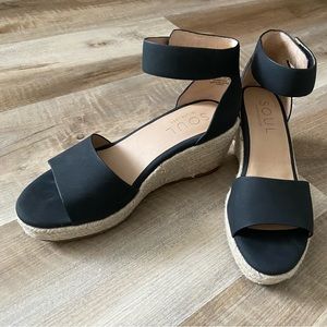 SOUL Naturalizer Womens Oakley Black Open Toe Wedge Sandals Shoes